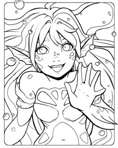 the little mermaid coloring page for kids with bubbles on her head and hands in front of her face