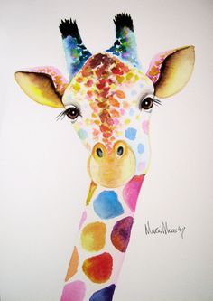 a painting of a giraffe with multicolored spots