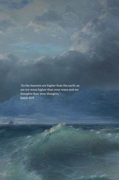 a painting with a bible verse about the ocean and storm clouds in the sky above it