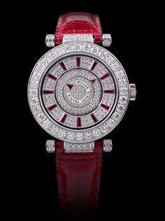 Franck Muller Double Mystery "Ruby" 18kt WG "Master of Complications" 42mm Luxury Diamond Watch For Anniversary, Luxury Diamond Watch With Polished Finish, Designer Diamond Watch With Diamond Hour Markers, Luxury White Gold Round Watches, Luxury Diamond Watch With Subdials, Luxury White Gold Watch With Rotating Bezel, Luxury Watches With Diamond Hour Markers, Luxury Round Watch With Diamond Hour Markers, Luxury Watch With Diamond Hour Markers