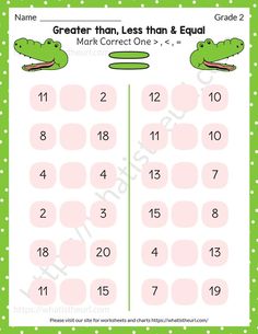 a printable worksheet for numbers 1 - 10 with the words greater than and equal