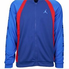 Men's Nike Air Jordan Jumpman Track Jacket Blue Red Size Medium Style: Aq0950 -100 Keep Your Team Dry While They Fly High With The Jordan Team Basketball Flight Knit Jacket. A Screen-Printed Jumpman Logo On The Chest Makes Sure People Know Its Jordan Air Jordan Written On Both Sleeves Jordan Jackets, Blue Jordans, Jumpman Logo, Deep Royal Blue, Jordan Air, Mens Nike Air, Fly High, Jordans For Men, Track Jacket