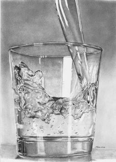 a pencil drawing of a glass filled with water