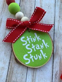 Grinch Themed Christmas Decorations, Grinch Ornament Ideas, Grinch Christmas Tree Ornaments, Grinch Tiered Tray Ideas, Grinch Crafts To Sell, Grinch Craft Ideas, Grinch Ornaments Diy How To Make, Grinch Diy Ornament, Who Ville Decorations Christmas Ideas