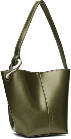 Patent leather shoulder bag in khaki. · Curb chain accent at shoulder strap · Logo embossed at face · Magnetic press-stud closure · Suede interior · H7.75 x W9 x D5 Supplier color: Khaki Green Formal Bucket Bag With Detachable Handle, Elegant Green Bucket Bag With Adjustable Strap, Elegant Green Shoulder Bag With Palladium Hardware, Green Formal Bucket Shoulder Bag, Green Formal Bucket Bag, Green Shoulder Bag With Palladium Hardware, Elegant Green Crossbody Bucket Bag, Formal Green Bucket Shoulder Bag, Green Shoulder Bag With Palladium Hardware For Shopping