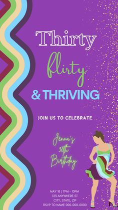 a birthday party flyer with a woman in a bathing suit