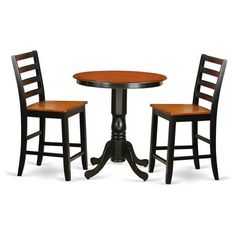 three chairs and a table with two stools