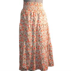 Universal Thread Floral Maxi Skirt Size 4x. Measurements Are 35.5" Long And 26" Across Waist. Va03 Summer Orange Maxi Skirt With Elastic Waistband, Orange Tiered Skirt For Spring, Flowy Orange Maxi Skirt With Elastic Waistband, Orange Relaxed Maxi Skirt For Beach, Orange Summer Skirt With Elastic Waistband, Summer Orange Skirt With Elastic Waistband, Spring Orange Skirt With Elastic Waistband, Orange Floral Print Skirt, Orange Tiered Skirt With Elastic Waistband