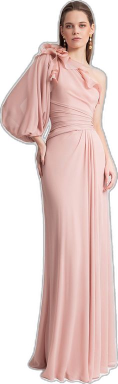 Puffed Long Sleeves, Draped Dress, Lebanon, Evening Dress, Dress Making, Long Dress, Evening Dresses, Blush, Long Sleeves