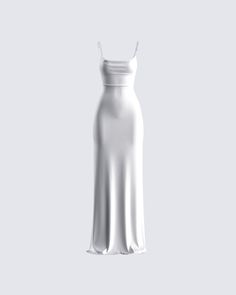 Exude a type of elegance that will make everyone swoon over you with this ivory cowl maxi dress ✨ Crafted from silky knit jersey fabric that's fully lined, and complete with a bodycon fit, adjustable clear illusion straps, and a pull-on style for a sleek and sexy look 🤍 Ivory Bridal Gown, White Corset Dress, Ivory Maxi Dress, Yellow Mini Dress, Backless Maxi Dress, Maxi Dress Outfit, Silky Dress, Bodycon Maxi Dresses, Grad Dresses