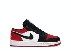 Check out the Jordan 1 Low Bred Toe (GS) available on @StockX Air Jordan Low Black, Nike Jordan Low, Jordan 1 Low Outfit, Jordan 1 Low Red, Jordan 1 Low Bred Toe, Jordan 1 Low Women, Nike Air Jordan Low, Jordan 1 Low Bred, Black And White Jordans