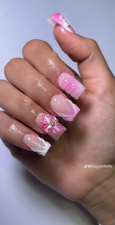 Romantic Nails, Summery Nails, Girly Acrylic Nails, Cute Acrylic Nail Designs, Simple Acrylic Nails, Dope Nail Designs, Short Square Acrylic Nails, Long Square Acrylic Nails, Unique Acrylic Nails