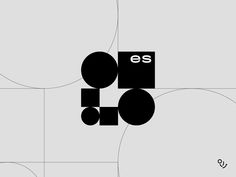 an abstract design with black and white circles, dots, and letters that spell ess