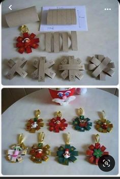 several different pictures of christmas decorations made out of cardboard and paper machs on a table