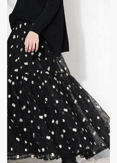 Organic Black Lace Embroideried Summer A Line Skirt - SooLinen Black Non-stretch Full Maxi Skirt, Black Tiered Skirt For Winter, Black Tiered Winter Skirt, Black Tiered Maxi Skirt For Spring, T Shirt Bracelet, Linen Tshirts, Cotton Coat, Line Skirt, Vacation Dresses