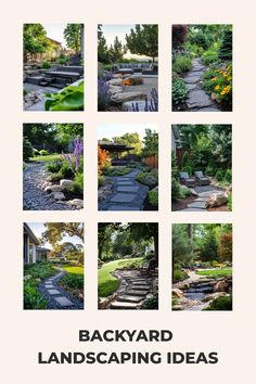 Backyard landscaping ideas featuring stone paths, lush greenery, seating areas, and vibrant flowers. Backyard Landscape Ideas, Creative Backyard, Backyard Landscape, Fire Pit Area, Backyard Landscaping Ideas, Large Yard, Beautiful Backyards, Backyard Projects, Garden Layout