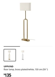 the floor lamp has a white shade and is on sale for $ 1385 at ike's