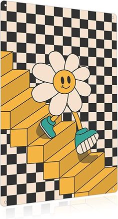 a drawing of a person climbing stairs with a flower in their hand on the top