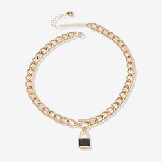 Features: AdjustableJewelry Closure: Lobster ClaspMetal Color: Gold ToneChain Length: 17 InchChain Width: 12.7 MillimetersExtender Length: 3 InchPendant Length: 24.4mmPendant Width: 15.2mmChain Construction: CurbCare: Wipe CleanMetal: ZincNecklace Type: Pendant NecklacesPendant & Charms Type: PendantsCountry of Origin: Imported Black Chain Link Jewelry For Everyday, Everyday Black Chain Link Jewelry, Everyday Black Jewelry With Gold Chain, Everyday Black Chain Link Necklace, Black Chain Link Jewelry As Gift, Black Chain Link Jewelry With Lobster Clasp, Black Adjustable Chain Necklace For Everyday, Everyday Black Adjustable Chain Necklace, Black Chunky Chain Necklace