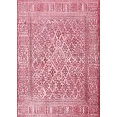 a pink rug with an intricate design