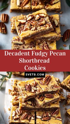 several pieces of pecan shortbread are stacked on top of each other