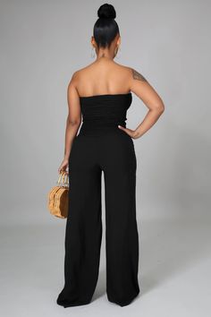 Solid Color Strapless Crop Tops Wide Leg Pants Suit Casual Strapless Wide Leg Jumpsuit, Casual Strapless Wide Leg Jumpsuit With Stretch, Casual Strapless Wide-leg Jumpsuit With Stretch, Casual Stretch Strapless Wide Leg Jumpsuit, Stretch Strapless Wide Leg Jumpsuit, Wide Leg Pants Suit, Wide Leg Pant Suit, Bahama Mama, Strapless Crop Top