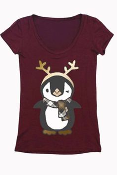 Penguin and Antler Christmas Holiday Graphic T-Shirt (Burgundy) Antler Christmas, Motivation Shirt, Penguin Christmas, Penguin T Shirt, Penguin Love, Graphic Print Shirt, Christmas Graphic, Christmas Penguin, Christmas Fashion