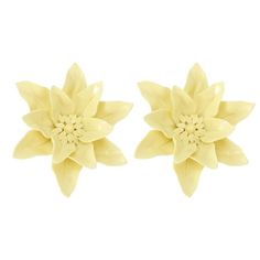 two yellow flowers are shown against a white background and one is in the shape of a flower