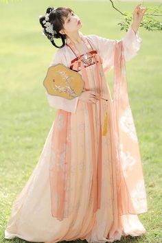 Chinese Ancient Style Fairy Elegant Chiffon Sweet Hanfu Dress Full Set – LolitaInside Tang Dynasty Hanfu, Hanfu Women, Dynasty Clothing, Traditional Skirts, Hanfu Girl, Chinese Clothes, Chinese Costume, Chinese Hair, Chinese Fashion