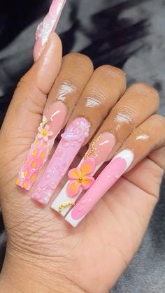 Vacation Acrylics, Long Yellow Nails, Long Birthday Nails, Blooming Nail Art, Spring Nail Designs, Ombre Acrylic Nails, Colored Acrylic Nails, Brighter Days