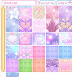 the pink and purple wallpaper is filled with hearts, stars, and other things