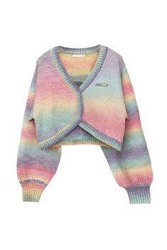 Pastel Rainbow Soft Aesthetic Knitted Women Cardigan Cute Multicolor Long Sleeve Cardigan, Kawaii Pastel Clothes, Kawaii Aesthetic Outfits, Kawaii Pastel Aesthetic, Korean Sweater, Soft Girl Style, Chunky Cable Knit Cardigan, Trendy Cardigans, Korean Top