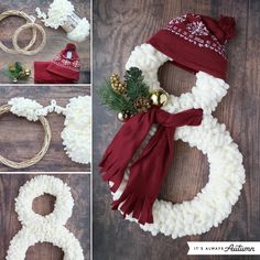 the steps to make a knitted snowman wreath