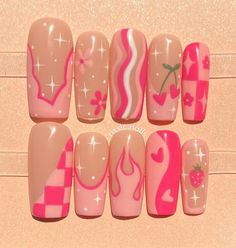 Cool Nail Art Designs, Paznokcie Hello Kitty, Matching Nails, Luxury Press On Nails, Cute Simple Nails, Anime Nails, Summery Nails, Girly Acrylic Nails