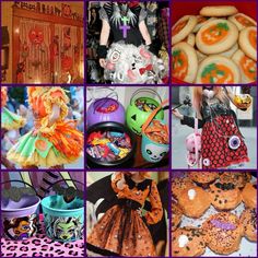 a collage of halloween themed items including cookies, costumes and other things to eat