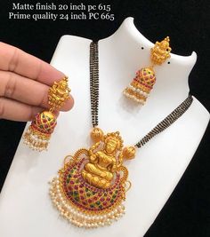 Stunning one gram gold black bead chain with lakshmi devi pendant. 08 September 2019 Small Diamond Engagement Rings, Golden Design, 24 October, 25 September, South Indian Jewelry, Beaded Jewelry Tutorials