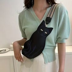 Faux Leather Black Cat Crossbody Sling Bag - Nwt Water Resistant, Wipe Clean Rear Zipper Closure, Utility Pocket Approximately 11” X 4” Coach Purse Cat, Mini Sling Bag, Fanny Pack Fashion, Chat Kawaii, Women Crossbody Bag, Girls Handbags, Novelty Bags, Womens Purses, Chest Bag