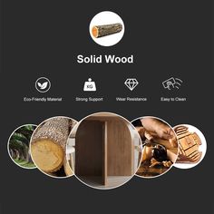 an advertisement for solid wood with pictures of different types of materials and sizes on it