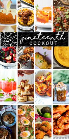 a collage of photos with different food items and words that read, sweetest cookout