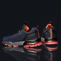 the nike air max flyknit is shown in blue and orange