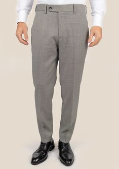 Grey Houndstooth Pants - SARTORO Classic Houndstooth Pants For Business Casual, Fitted Tapered Leg Pants With Houndstooth Pattern, Wool Business Casual Long Pants, Wool Bottoms For Business Casual, Elegant Houndstooth Pattern Pants, Classic Houndstooth Formal Pants, Classic Formal Houndstooth Pants, Business Casual Tapered Leg Houndstooth Pants, Suit Guide