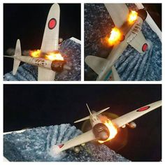 an airplane with flames coming out of it's wings