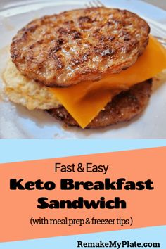 a hamburger with cheese on it and the words 8 fast & easy keto breakfast ideas