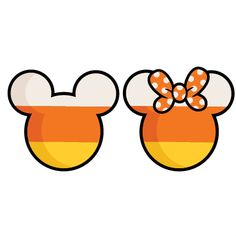 mickey mouse ears with an orange and white bow on top of each other's head