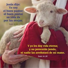 a person holding a lamb in their arms with the words jesus dio y'oy written on it