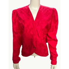 This Argenti Petites blouse, size 10P, boasts an apple red color with a floral silk pattern. It's made of 100% silk and features shoulder pads and a tapered waist, presenting a vintage appeal. * Brand: Argenti Petites * Color: Apple Red * Size: 10P * Style: Shoulder Pads, Tapered Waist * Pattern: Floral Silk * Material: 100% Silk Classy City Chicks, L.L.C. Shoulder Pads Tapered Waist Spring and Fall Floral Silk Made in Hong Kong Dry Clean only Size: Womens 10P Condition: Pre-Owned Good Preloved, in excellent condition.  Classy City Chicks is fully committed to  providing our customers a "Luxurious  Experience" by reselling Luxury Fashion. Never hesitate to send an offer! Apple Red Color, Silk Pattern, Apple Red, Vintage Blouse, Red Button, Silk Material, Fall Floral, Blouse Vintage, Red Apple