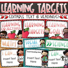 an image of learning targets for students to use on their own school project, with text and pictures