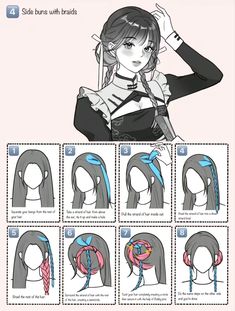 an anime character's hair is shown with different hairstyles