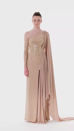 Best Evening Dresses, Tarik Ediz, Goddess Dress, One Shoulder Gown, Dresses Elegant, Evening Dresses Elegant, Party Gowns, Embellished Dress, Side Split