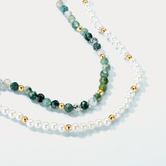 Embrace the mysterious beauty of nature with our Moss Green Pearl Beaded Necklace! The bracelet showcases alternating pearls and moss green stones, creating a balanced and visually appealing design. These stones are celebrated for their ability to bring a sense of tranquility and balance, making this bracelet not only a beautiful accessory but also a symbol of inner peace and harmony. Discover the perfect accessory to enhance your beauty and bring a touch of serenity to your style with our Moss Moss Agate Necklace, Sliver Necklace, Mysterious Beauty, Pearl Beaded Necklace, Titanium Bracelet, Green Stones, Silver Bead Necklace, Green Pearls, Agate Necklace